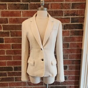 Banana Republic Woven Cream Textured Two-Button Blazer With Fringe Sz 8